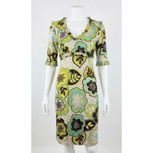 Vintage Ungaro Fever Floral Dress M Retro Mod Revival Y2K Whimsigoth Blue Green